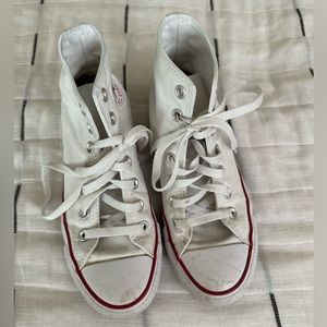 Converse White with red and blue.